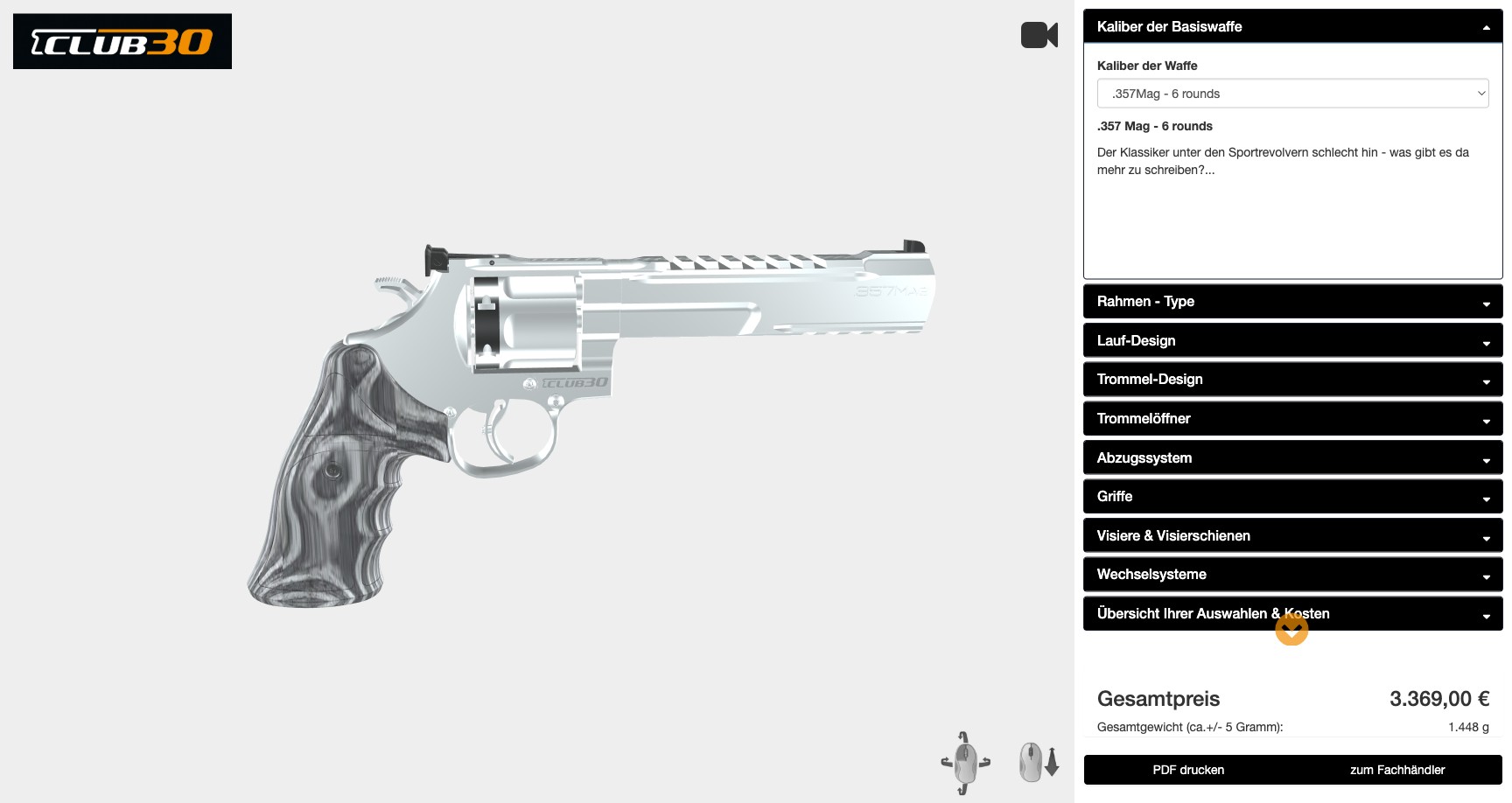 Vorschau: Club 30 Sportwaffen-Konfigurator – 3D-Revolver mit Optionen